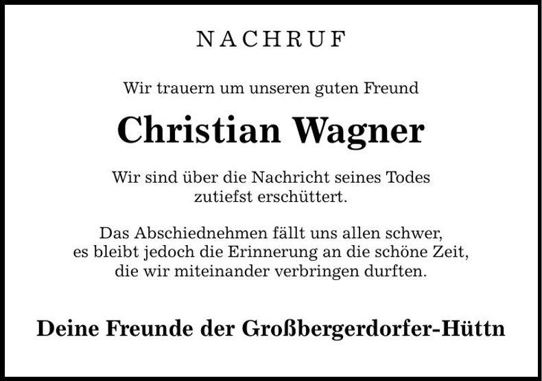 Traueranzeige Christian Wagner