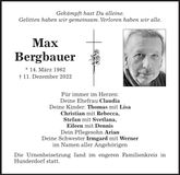 Traueranzeige Max Bergbauer