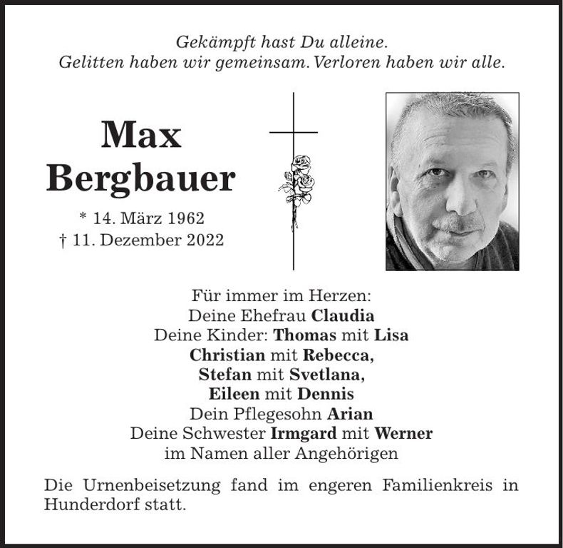 Traueranzeige Max Bergbauer
