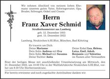 Traueranzeige Franz Xaver Schmid