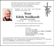Traueranzeige Edith Neidhardt