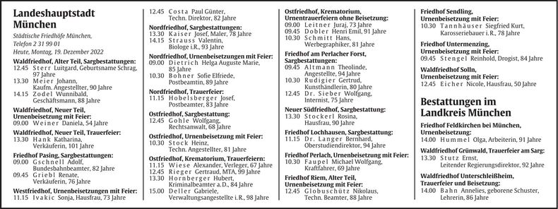 Traueranzeige Abendzeitung Bestattungskalender