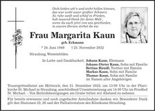 Traueranzeige Margarita Kaun