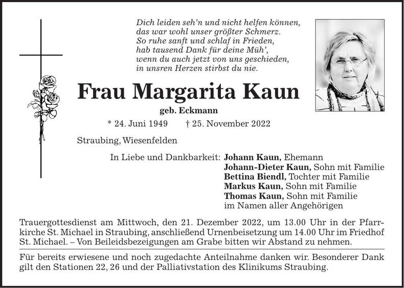 Traueranzeige Margarita Kaun