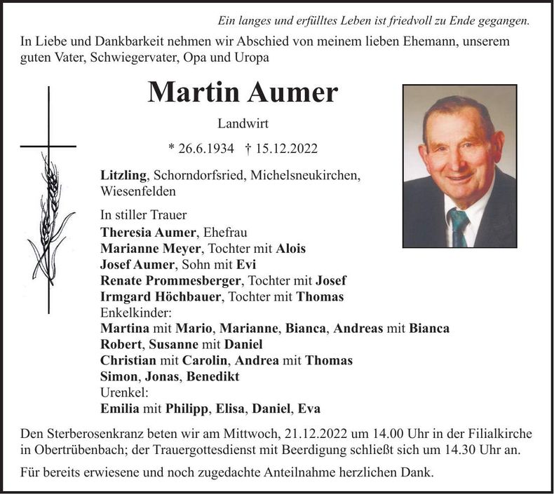 Traueranzeige Martin Aumer