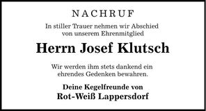 Traueranzeige Josef Klutsch