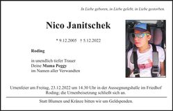 Traueranzeige Nico Janitschek