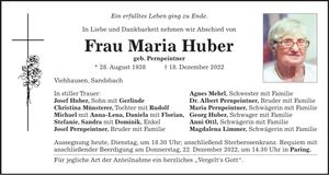 Traueranzeige Maria Huber