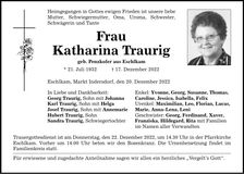 Traueranzeige Katharina Traurig