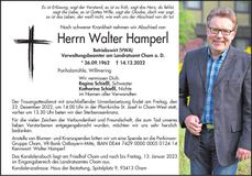 Traueranzeige Walter Hamperl