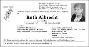 Traueranzeige Ruth Albrecht