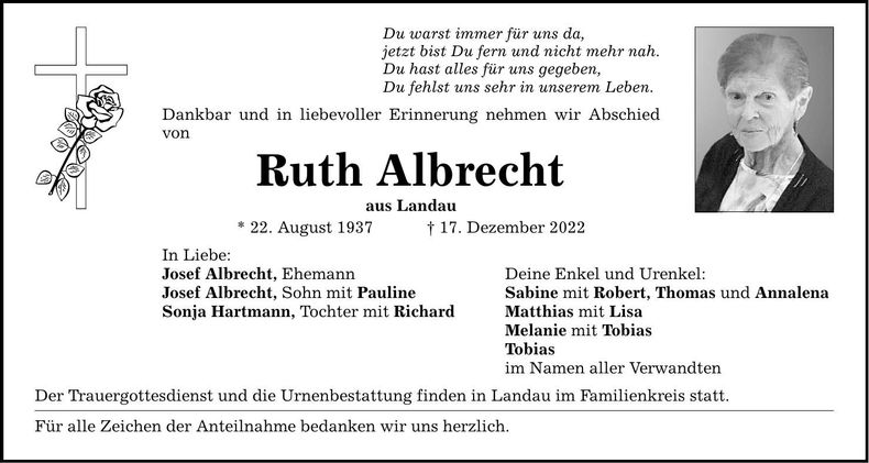 Traueranzeige Ruth Albrecht