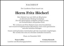 Traueranzeige Fritz Höcherl