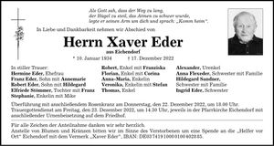 Traueranzeige Xaver Eder