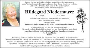 Traueranzeige Hildegard Niedermayer