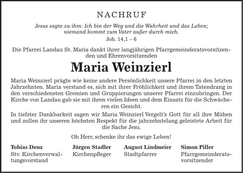 Traueranzeige Maria Weinzierl