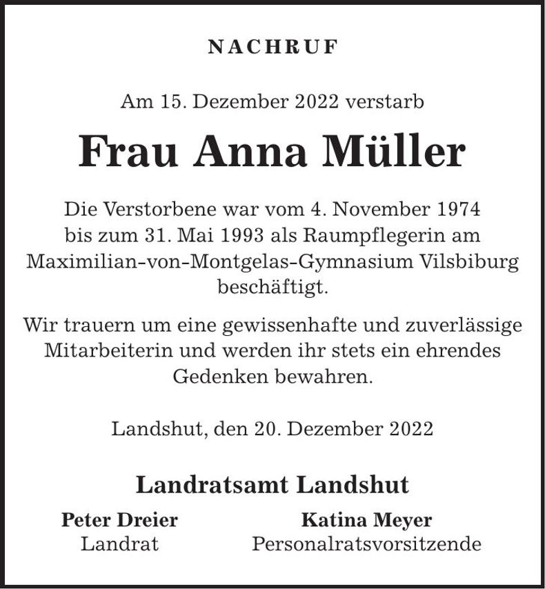 Traueranzeige Anna Müller