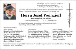 Traueranzeige Josef Weinzierl
