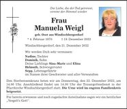 Traueranzeige Manuela Weigl