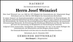 Traueranzeige Josef Weinzierl