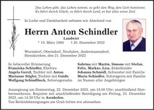 Traueranzeige Anton Schindler