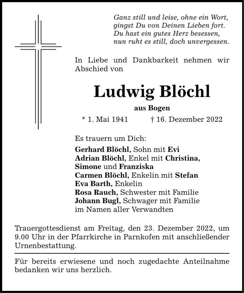 Traueranzeige Ludwig Blöchl