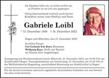 Traueranzeige Gabriele Loibl