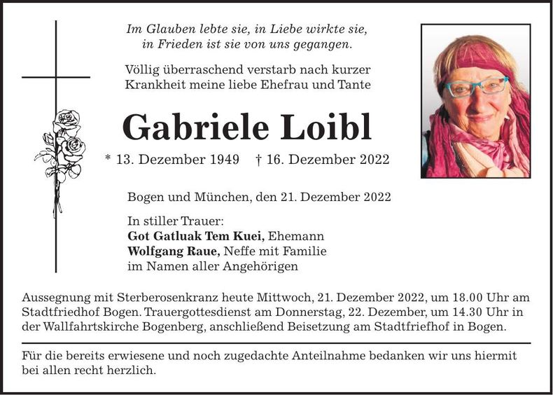 Traueranzeige Gabriele Loibl