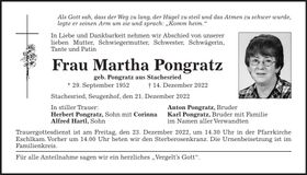 Traueranzeige Martha Pongratz