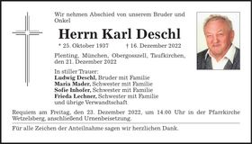 Traueranzeige Karl Deschl