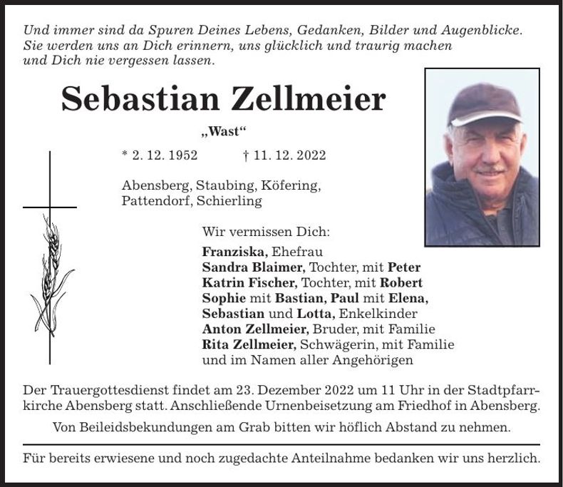 Traueranzeige Sebastian Zellmeier