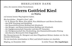 Traueranzeige Gottfried Kiesl