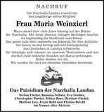 Traueranzeige Maria Weinzierl