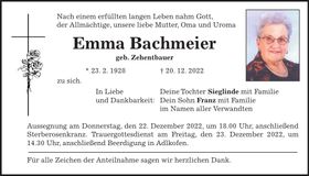 Traueranzeige Emma Bachmeier