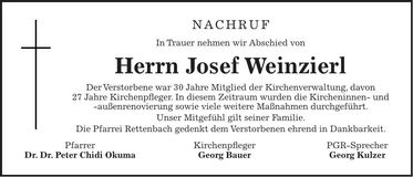 Traueranzeige Josef Weinzierl