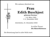 Traueranzeige Edith Buschjost