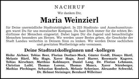Traueranzeige Maria Weinzierl
