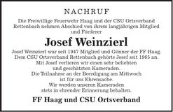 Traueranzeige Josef Weinzierl