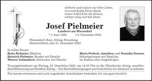 Traueranzeige Josef Pielmeier
