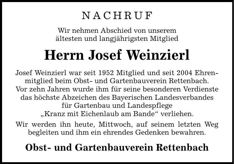 Traueranzeige Josef Weinzierl