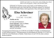 Traueranzeige Elsa Schreiner
