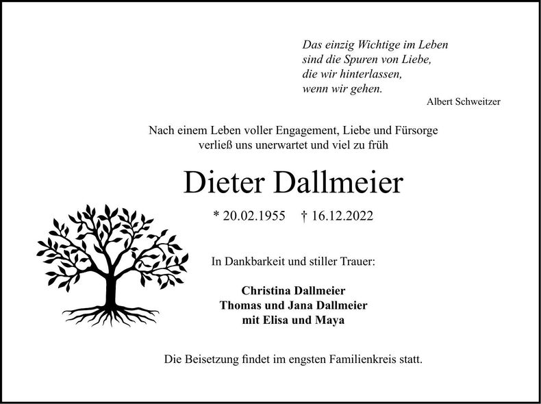 Traueranzeige Dieter Dallmeier