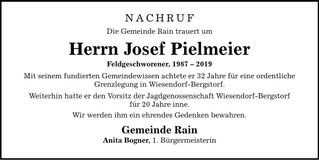 Traueranzeige Josef Pielmeier