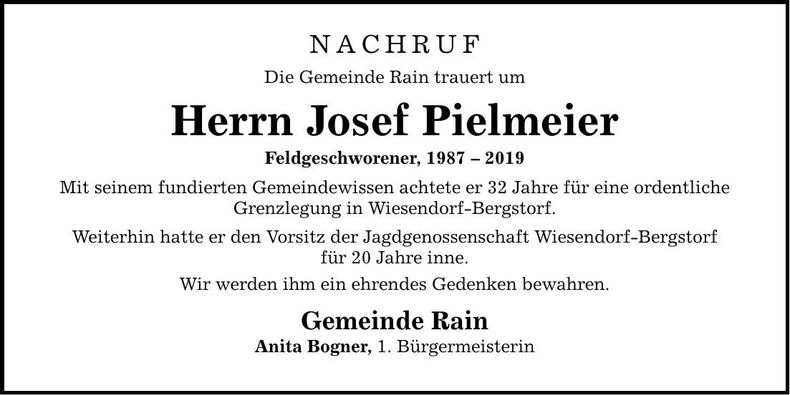 Traueranzeige Josef Pielmeier