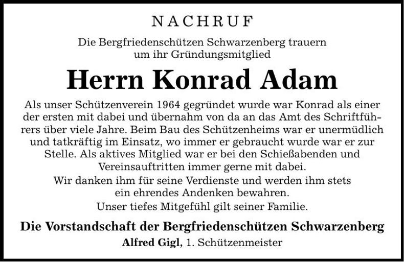 Traueranzeige Konrad Adam