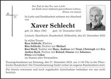 Traueranzeige Xaver Schlecht