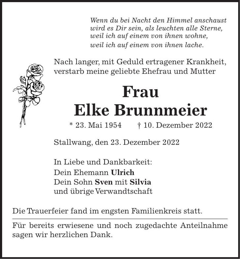 Traueranzeige Elke Brunnmeier