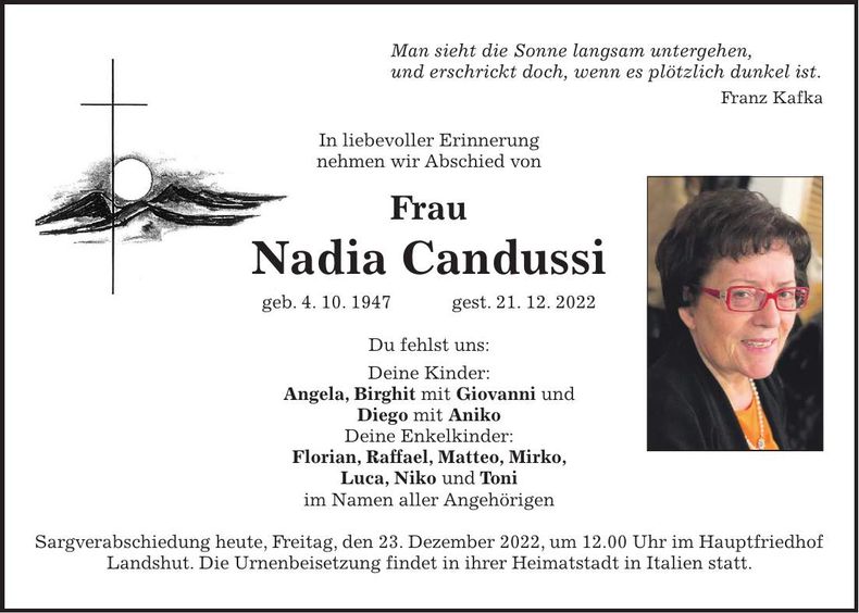 Traueranzeige Nadia Candussi
