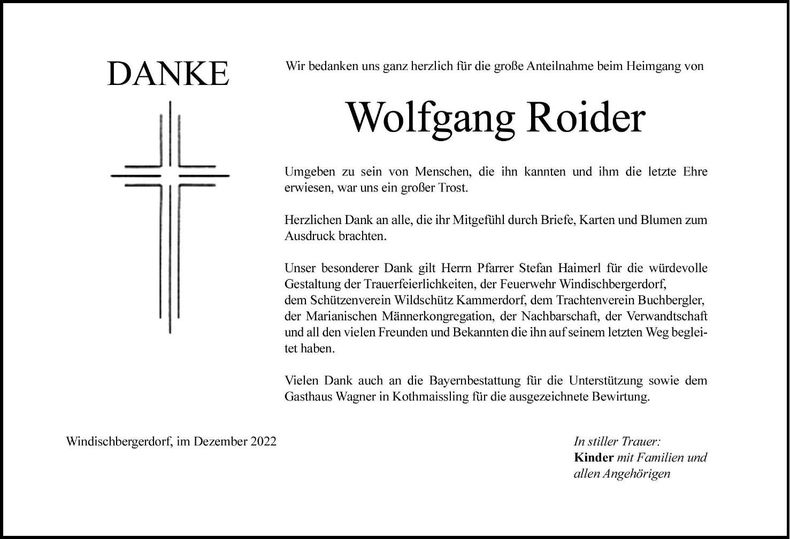 Traueranzeige Wolfgang Roider