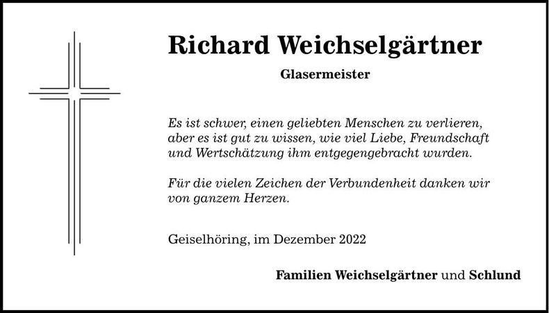 Traueranzeige Richard Weichselgärtner